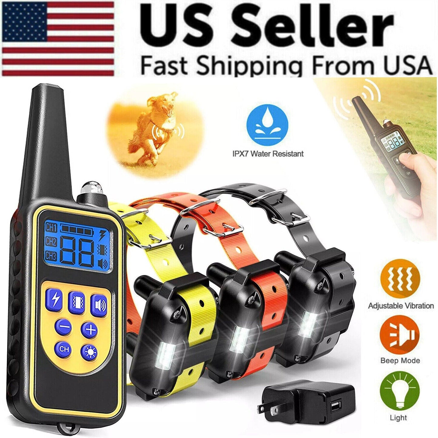 3000 FT Dog Training US Collar Rechargeable Remote Shock PET