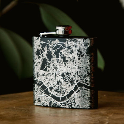 Boyne City - Michigan Map Hip Flask in Matte Black