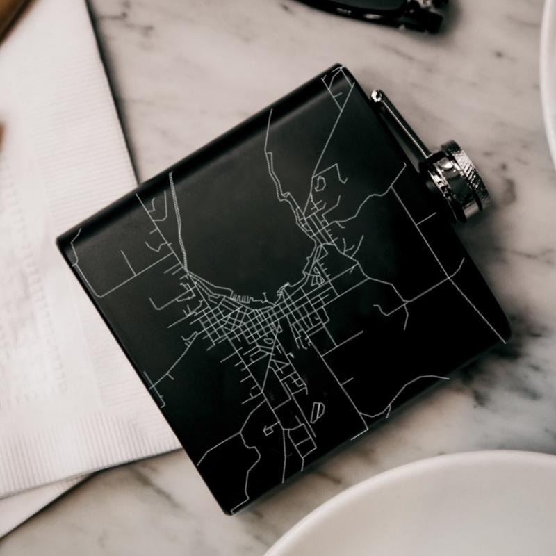 Boyne City - Michigan Map Hip Flask in Matte Black