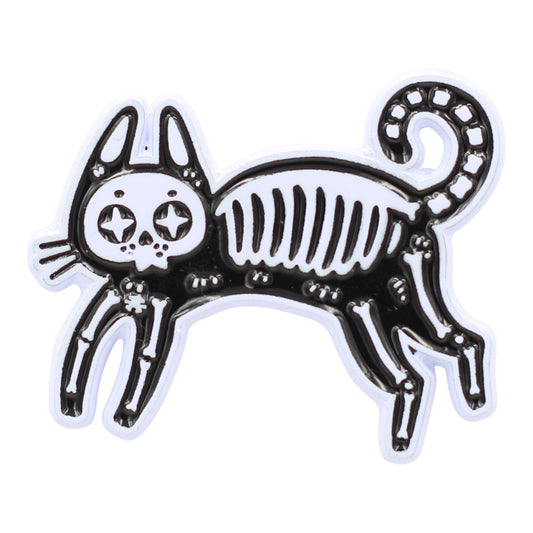 Black Cat Enamel Pin - Skeleton Cat / Kitty Pin