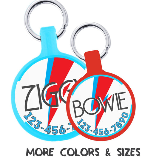 Bowie Ziggy Stardust Personalized Dog ID Pet Tag -Choose Size & Colors